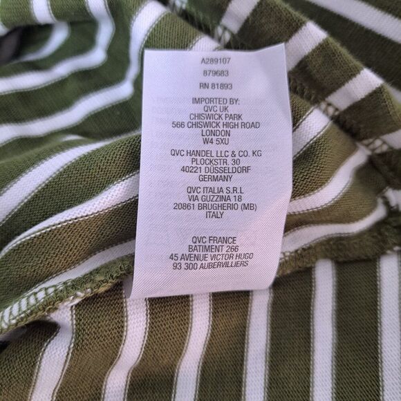 C Wonder Women's 3/4 Sleeve Full Zip Jacket Top Cotton Green White Striped Sz 8 - Picture 8 of 8